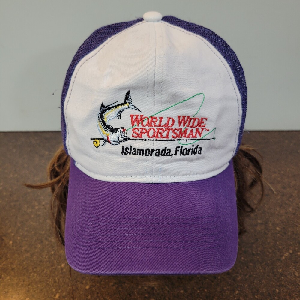 Bass Pro Shops World Wide Sportsman Trucker Hat Mens Purple White Adjustable Cap